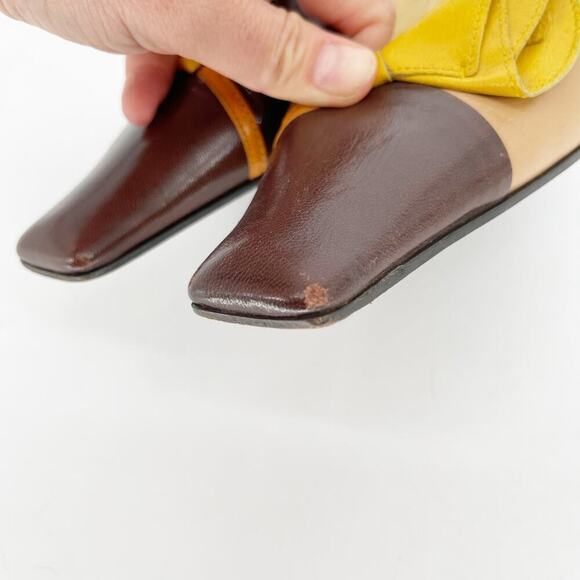 Miu Miu Vintage Tan Brown Yellow Flower Detail Square Toe Slingback Heel IT 40 - Picture 7 of 12